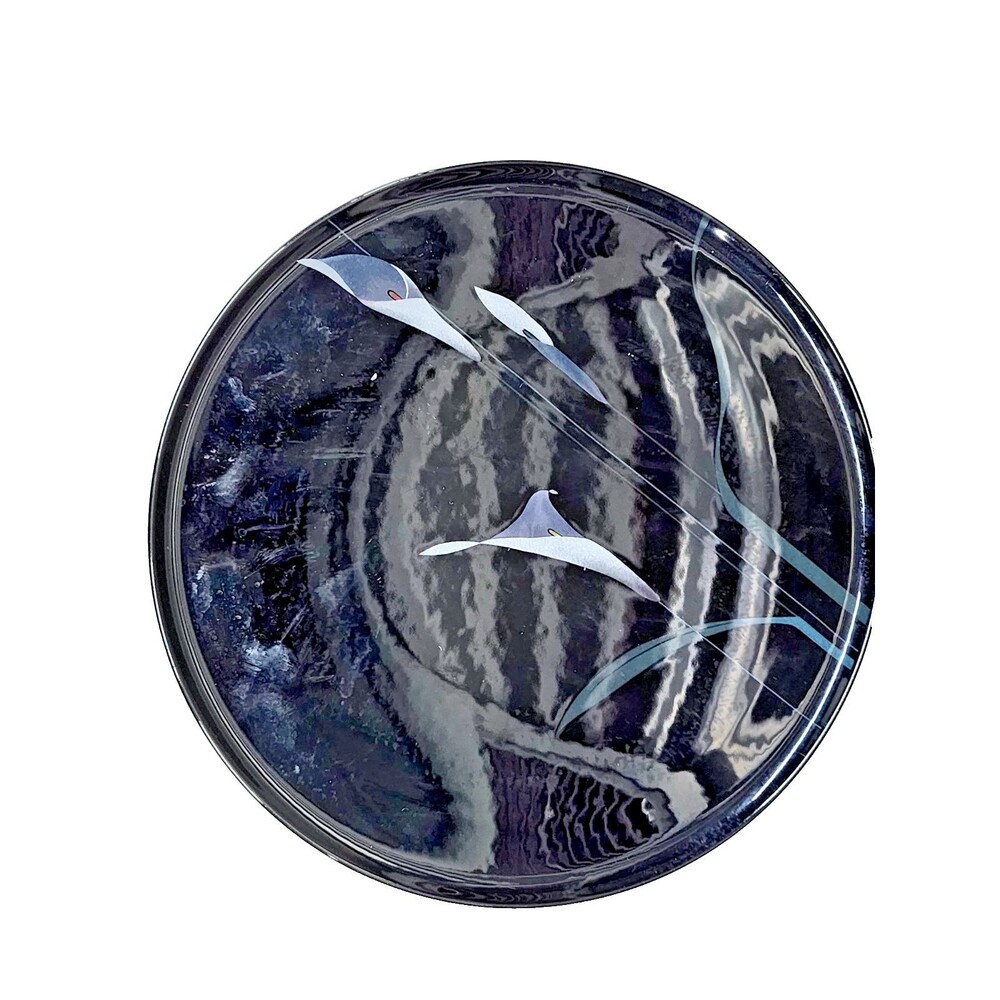 Mikasa Opus Black FX005 Round Serving Platter Abstract Floral Design 12 In